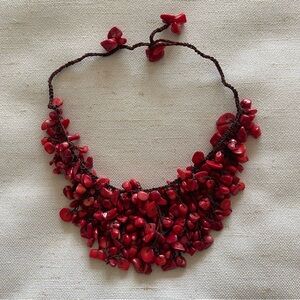 Nakamol Red Coral Statement Necklace | Hand-Knotted | Adjustable Length